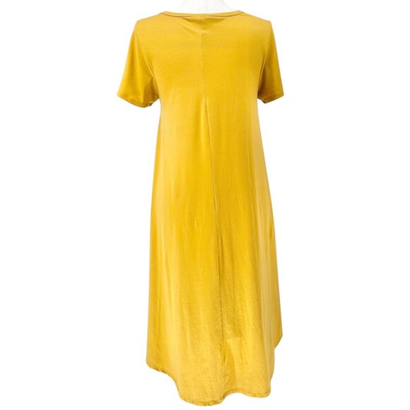 LuLaRoe Carly Dress Womens M SS Mustard Yellow A-Line Soft Stretchy Pocket HiLow - Picture 2 of 9